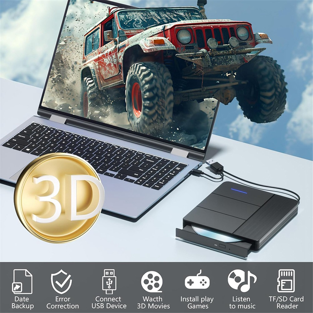 Blu Ray Disc Player - AT59 7 in 1 External Blu-Ray