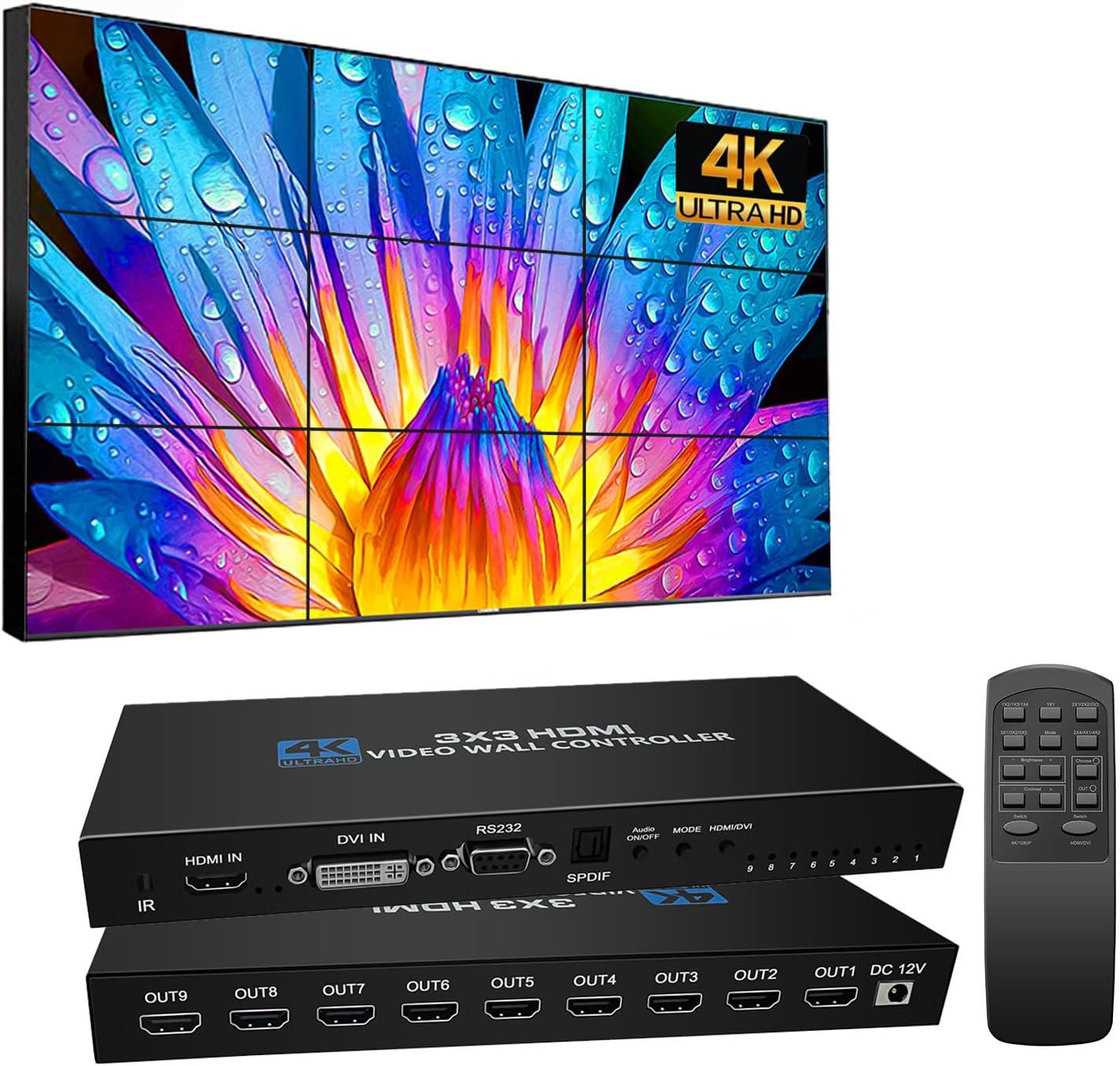 Home Cinema Video Processor - 4K 3x3 TV Video Wall Controller