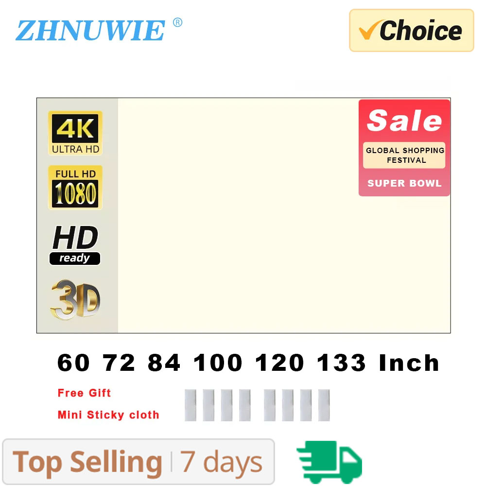 ZHNUWIE Projector Screen White - Projector Screen 100 Inch บทวิจารณ์และราคา