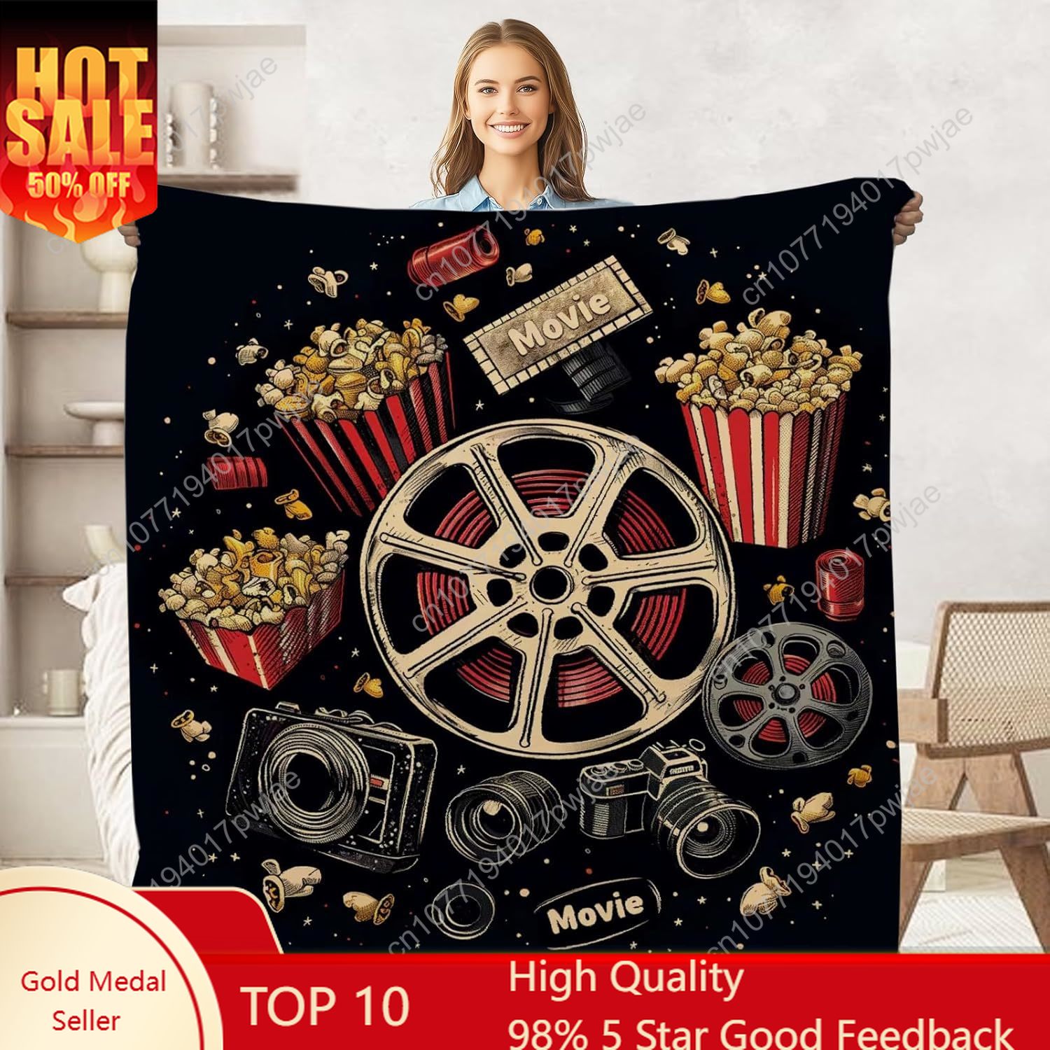 Movie Ticket Popcorn Throw Bla - Home Cinema Gifts บทวิจารณ์และราคา