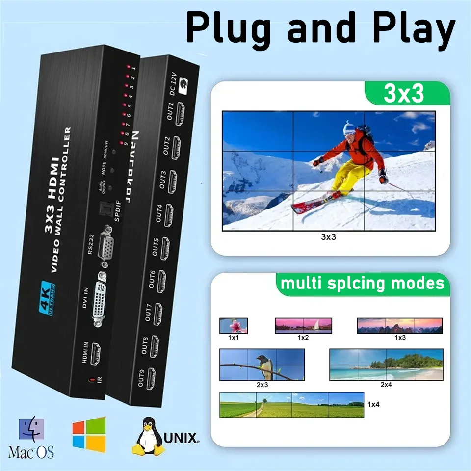 4K 3x3 HDMI Video Wall Control - Home Cinema Video Processor บทวิจารณ์และราคา