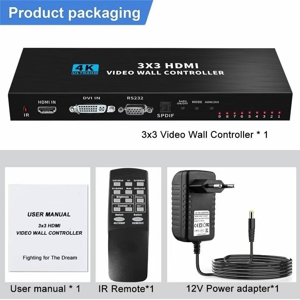 4K 3x3 TV Video Wall Controlle - Home Cinema Video Processor บทวิจารณ์และราคา